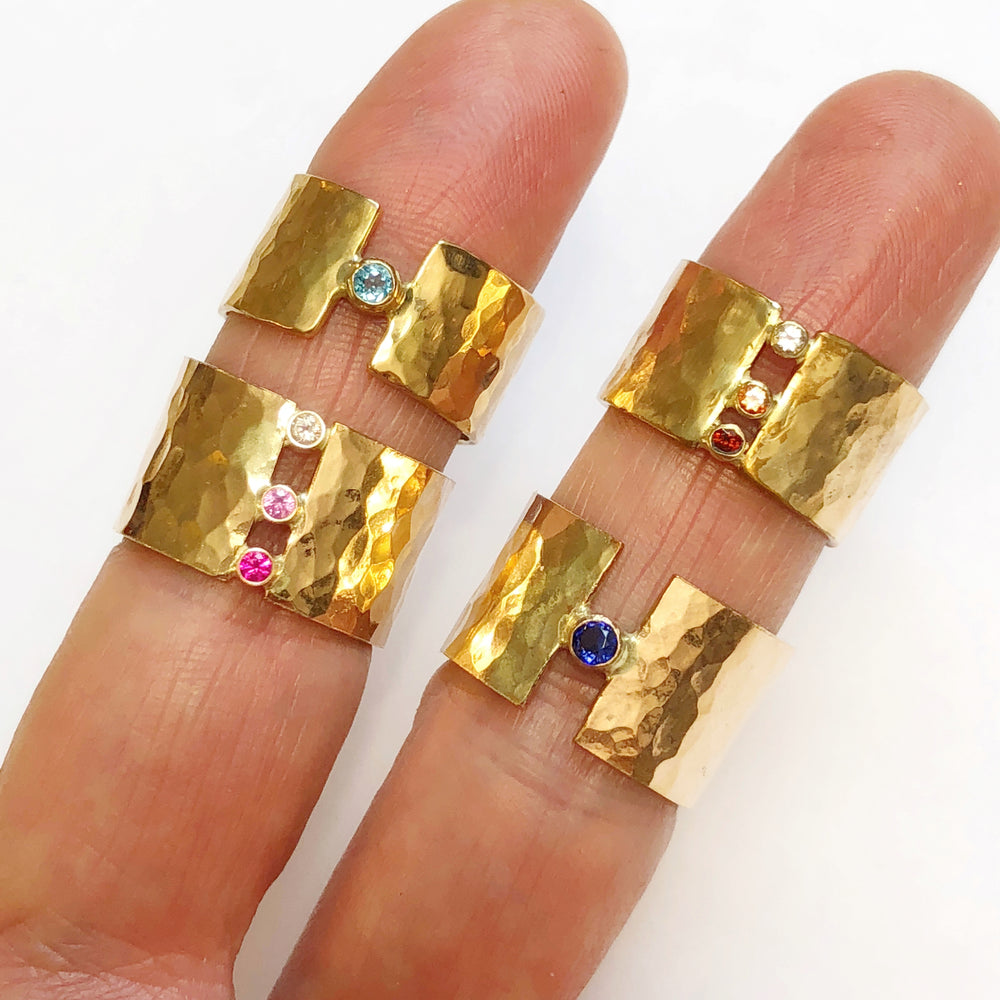 Trio Textured Gemstone Band